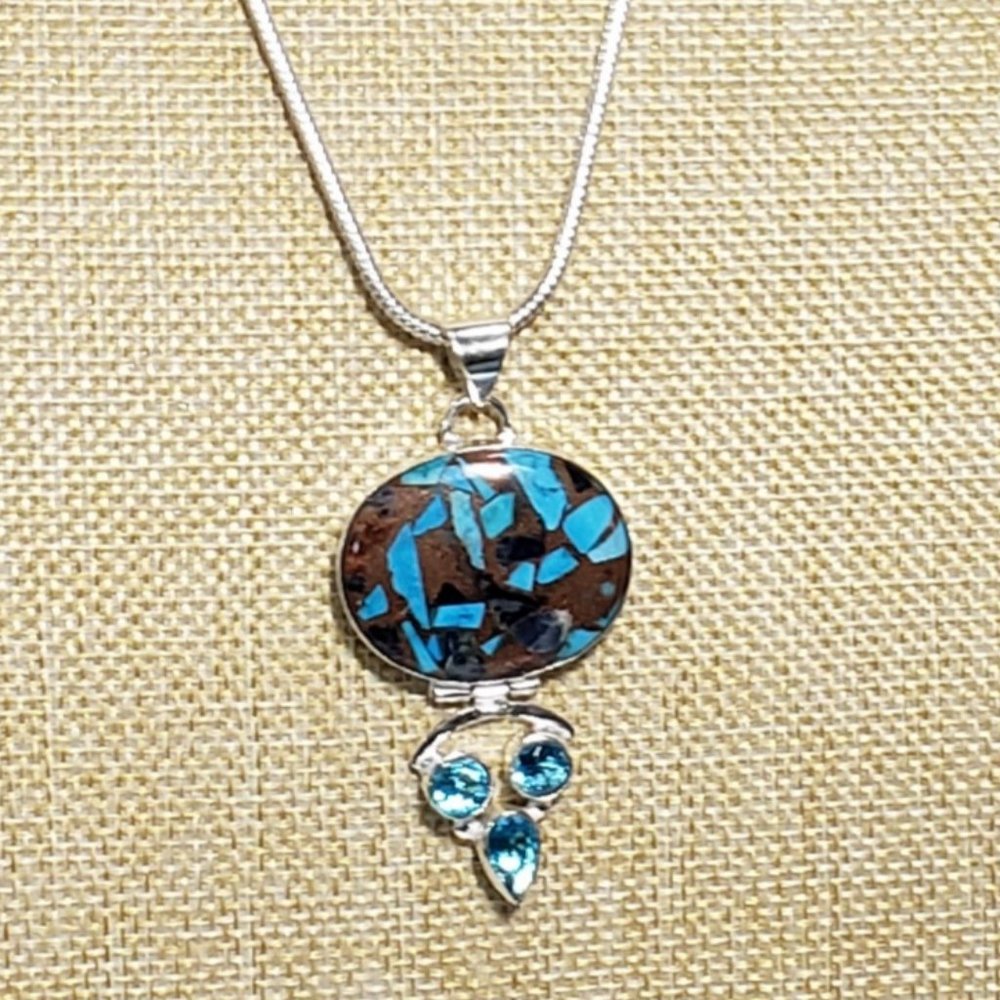 Turquoise necklace, 925 silver spiny oyster turquoise topaz pendant necklace